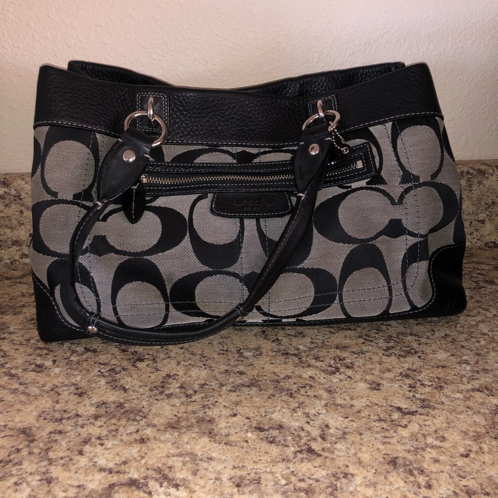 Black and grey coach purse